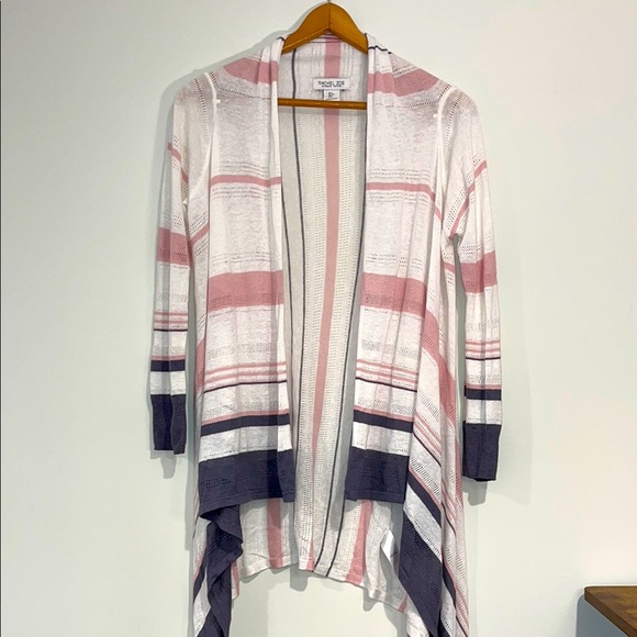 Rachel Zoe Sweaters - RACHEL ZOE Linen Knit Waterfall Open Wrap Cardigan Pink Gray White Eyelet